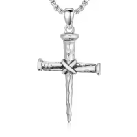 TOUPOP 925 Sterling Silver Cross Pendant Necklace For Men Gifts-style_name:B03 Nail Cross II
