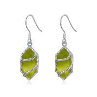 wholesale 925 Sterling Silver Earrings For Women Hexagon Gemstone Drop Dangle Earrings Fine Jewelry Birthday Christmas Gifts For Women Her -color_name:Peridot