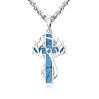 wholesale Cross Necklace For Men 925 Sterling Silver Cross Antler Fish Hook Necklace Pendant Deer Jewelry Birthday Christmas Hunting Religious Christian Gifts -style_name:4-Turquoise