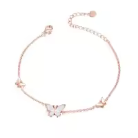 TOUPOP Sterling Silver Opal Butterfly Bracelet Anklet Jewelry Gifts-style_name:02-Rose Gold