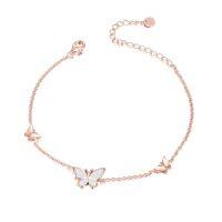 wholesale TOUPOP Sterling Silver Butterfly Bracelet Anklet Created Opal Butterfly Jewelry Gifts For Women Birthday Christmas Day Gifts -style_name:02-Rose Gold