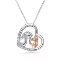TOUPOP Sterling Silver Heart Animal Necklace Dog Horse Owl Gift For Women-style_name:Horse A