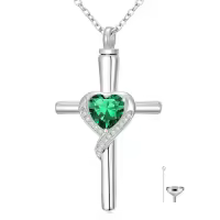 TOUPOP Sterling Silver Crystal Cross Urn Necklace Memorial Keepsake Jewelry-color_name:05-May-Emerald