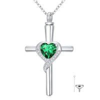 wholesale TOUPOP Cross Urn Necklaces For Ashes Birthstone Cremation Jewelry 925 Sterling Silver Crystal Memorial Keepsake Funeral Jewelry For Women (with Funnel Filler) -color_name:05-May-Emerald