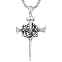 TOUPOP 925 Sterling Silver Cross Pendant Necklace For Men Gifts-style_name:B02 Nail Cross Silver & Black