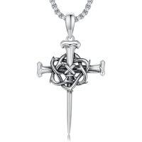 wholesale Cross Necklace 925 Sterling Silver Cross Pendant Christmas Fathers Day Birthday Gifts For Men Gifts For Father Gifts For Dad Brother Husband Son -style_name:B02 Nail Cross Silver & Black