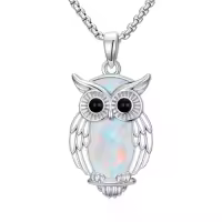 TOUPOP Sterling Silver Opal Hummingbird Horse Phoenix Wolf Butterfly Dragonfly Animal Necklace-style_name:Owl