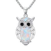 wholesale Opal Turquoise Animal Necklace 925 Sterling Silver Hummingbird Horse Bird Phoenix Wolf Butterfly Dragonfly Opal Jewelry Christmas Gifts For Women Men -style_name:Owl