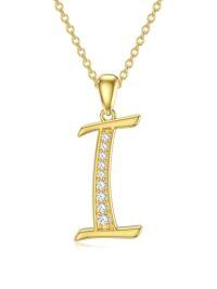 TOUPOP 14K Gold Moissanite Initial Letter Pendant Necklace-style_name:I