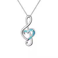 TOUPOP Sterling Silver Opal Rose Music Note Necklace-style_name:A- Turquoise music note necklace