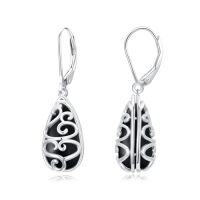 wholesale Filigree Teardrop Earrings 925 Sterling Silver Bohemian Gemstone Leverback Dangle Earrings Jewelry Christmas Gifts For Women -color_name:Black Onyx