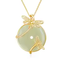 TOUPOP Sterling Silver Jade Cat Hummingbird Dragonfly Butterfly Bee Necklace-style_name:Dragonfly-Gold