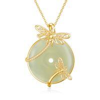 wholesale Jade Necklace For Women Sterling Silver Round Cat/hummingbird/dragonfly/butterfly/bee Natural Jade Jewelry Birthday Christmas Gifts Women Mom Wife Grandma -style_name:Dragonfly-Gold