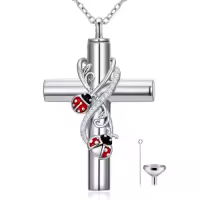 TOUPOP 925 Sterling Silver Butterfly Ladybug Cardinal Dragonfly Bee Hummingbird Cremation Urn Necklace-style_name:Ladybug