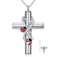 wholesale TOUPOP Butterfly/ladybug/cardinal/dragonfly/bee/hummingbird Cross Urn Necklaces For Ashes Cremation Jewelry 925 Sterling Silver Memorial Keepsake Jewelry For Women (with Funnel Filler) -style_name:Ladybug