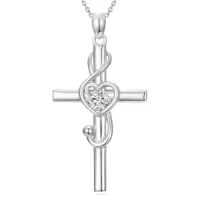 TOUPOP Sterling Silver Cross Treble Clef Pendant Music Note Necklace-color_name:1-White Gold Plated