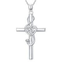 wholesale Music Note Necklace 925 Sterling Silver Cross Treble Clef Pendant Necklace Music Jewelry For Women Christmas Gifts -color_name:1-White Gold Plated