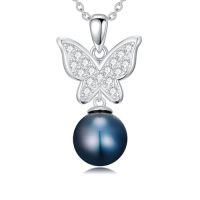 wholesale Butterfly Black Pearl Necklace For Women S925 Sterling Silver Black Pearl Butterfly Pendant Necklace Mothers Day Gifts Anniversary Birthday Christmas Gifts For Women Wife Mom Her -style_name:Butterfly Pendant