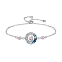 TOUPOP Sterling Silver Blue Crystal Birthstone Moon Star Bracelet Women Jewelry Gift-color_name:10-October-Pink Tourmaline