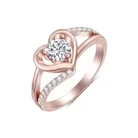 TOUPOP 14K Gold Plated Moissanite Heart Engagement Ring Wedding Band-size_name:7,color_name:Rose Gold