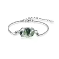 TOUPOP 925 Sterling Silver Gemstone Urn Bracelet For Ashes Memorial Keepsake-color_name:Moss Agate