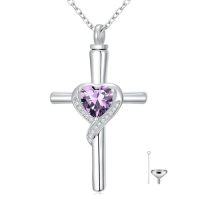 wholesale TOUPOP Cross Urn Necklaces For Ashes Birthstone Cremation Jewelry 925 Sterling Silver Crystal Memorial Keepsake Funeral Jewelry For Women (with Funnel Filler) -color_name:02-February-Amethyst