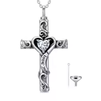 TOUPOP Sterling Silver Birthstone Cross Urn Necklace for Ashes with Filler-color_name:04-April-Synthetic Diamond