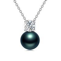 wholesale Black Pearl Necklacce For Women Sterling Silver Moissanite Black Freshwater Pearl Pendant Necklace Anniversary Jewelry Christmas Birthday Valentine Gifts For Women Wife Her Mom -style_name:One moissanite