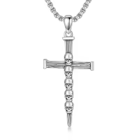 TOUPOP 925 Sterling Silver Cross Pendant Necklace For Men Gifts-style_name:B03 Nail Skull Cross II