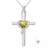 TOUPOP Sterling Silver Crystal Cross Urn Necklace Memorial Keepsake Jewelry-color_name:08-August-Peridot
