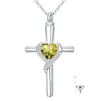 wholesale TOUPOP Cross Urn Necklaces For Ashes Birthstone Cremation Jewelry 925 Sterling Silver Crystal Memorial Keepsake Funeral Jewelry For Women (with Funnel Filler) -color_name:08-August-Peridot