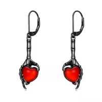 TOUPOP Sterling Silver Red Agate Gothic Bat Skull Cross Celtic Knot Leverback Earrings-style_name:Skull