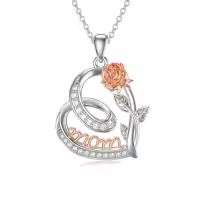 TOUPOP 925 Sterling Silver & Stone Sister/Mom Necklace Birthday Christmas Gifts-style_name:Mom Rose