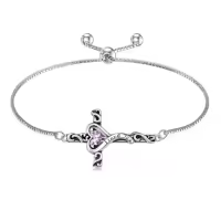 TOUPOP 925 Sterling Silver Birthstone Cross Heart Bracelet For Women-color_name:06-June-Alexandrite