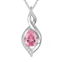 TOUPOP 925 Sterling Silver Teardrop Birthstone Necklace Infinity Love Jewelry Gift-color_name:10-October-Pink Tourmaline