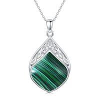 wholesale TOUPOP Gemstone Teardrop Necklace For Women 925 Sterling Silver Celtic Knot Pendant Irish Jewelry Anniversary Birthday Christmas Xmas Gifts For Her -style_name:Malachite