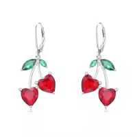 TOUPOP Sterling Silver Fruit Earrings Cherry Strawberry Lemon Pineapple Banana Jewelry Christmas Gifts-style_name:Cherry