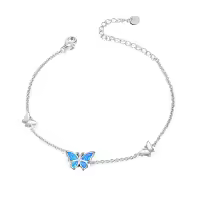 TOUPOP Sterling Silver Opal Butterfly Bracelet Anklet Jewelry Gifts-style_name:03-Blue