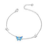 wholesale TOUPOP Sterling Silver Butterfly Bracelet Anklet Created Opal Butterfly Jewelry Gifts For Women Birthday Christmas Day Gifts -style_name:03-Blue
