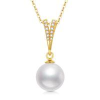 TOUPOP 14K Gold Freshwater Pearl Dolphin Flower Pendant Necklace-style_name:V-Shape