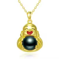 TOUPOP Sterling Silver Black Pearl Sunflower Infinity Pendant Necklace-style_name:Laughing Buddha