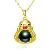 wholesale Sunflower Black Pearl Necklace For Women Sterling Silver Black Pearl Infinity Sunflower Pendant Necklace Jewelry Anniversary Christmas Birthday Gifts For Women Wife Her Mom -style_name:Laughing Buddha