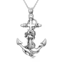 TOUPOP Sterling Silver Anchor Necklace Nautical Sailor Jewelry Gift-style_name:Mermaid