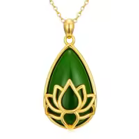 TOUPOP 14K Gold Plated Sterling Silver Green Jade Lotus Necklace Teardrop Jewelry-style_name:Lotus