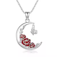 TOUPOP Sterling Silver Daisy Rose Sunflower Pendant Necklace Jewelry Gift-style_name:Rose Necklace