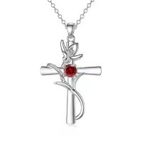 TOUPOP Sterling Silver Birthstone Birth Flower Cross Necklace-style_name:1-January-Snowdrop