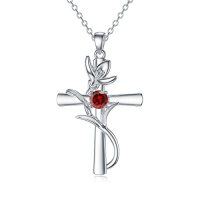 wholesale TOUPOP Cross Birthstone Necklace 925 Sterling Silver Birth Flower Necklace Cross Month Flower Jewelry Birthday Christmas Gifts For Women Her -style_name:1-January-Snowdrop