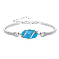 TOUPOP 925 Sterling Silver Gemstone Bracelet Bangle for Women-color_name:A-Turquoise