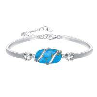 wholesale 925 Sterling Silver Bracelet For Women Gemstone Bracelet Bangle Fine Jewelry Birthday Christmas Gifts For Women Her Wife Mom -color_name:A-Turquoise