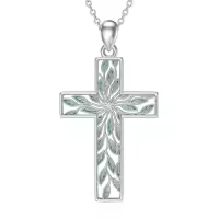 TOUPOP 925 Sterling Silver Cross Pendant Necklace for Women Men-style_name:Tree of Life Cross Necklace